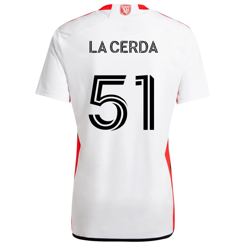 Danxen Bambino Maglia Eric De La Cerda #51 Bianco Rosso Kit Gara Away 2025/26 Maglietta