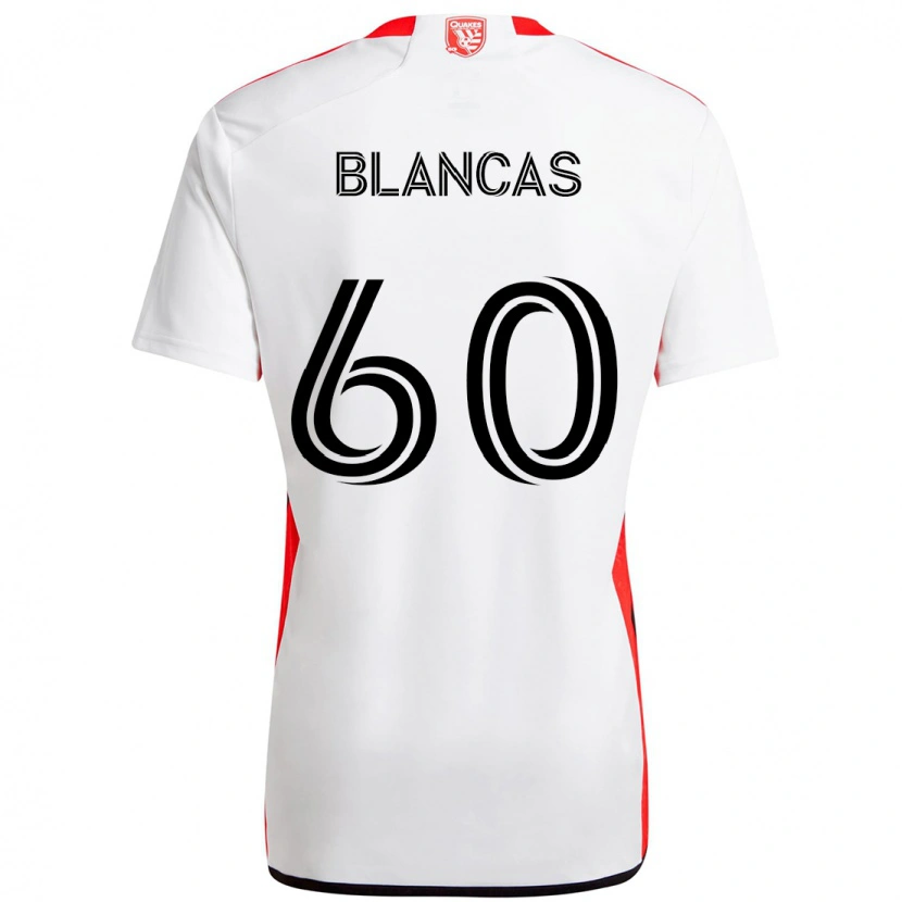 Danxen Bambino Maglia Eduardo Blancas #60 Bianco Rosso Kit Gara Away 2025/26 Maglietta
