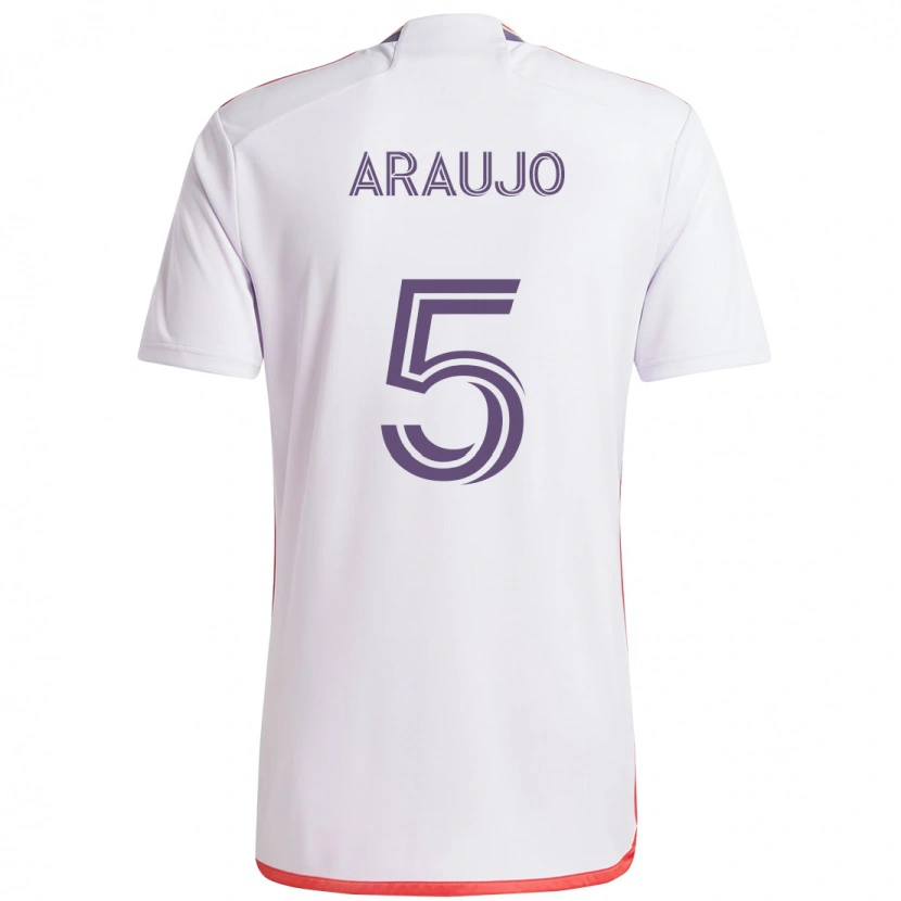 Danxen Bambino Maglia César Araújo #5 Bianco Viola Kit Gara Away 2025/26 Maglietta