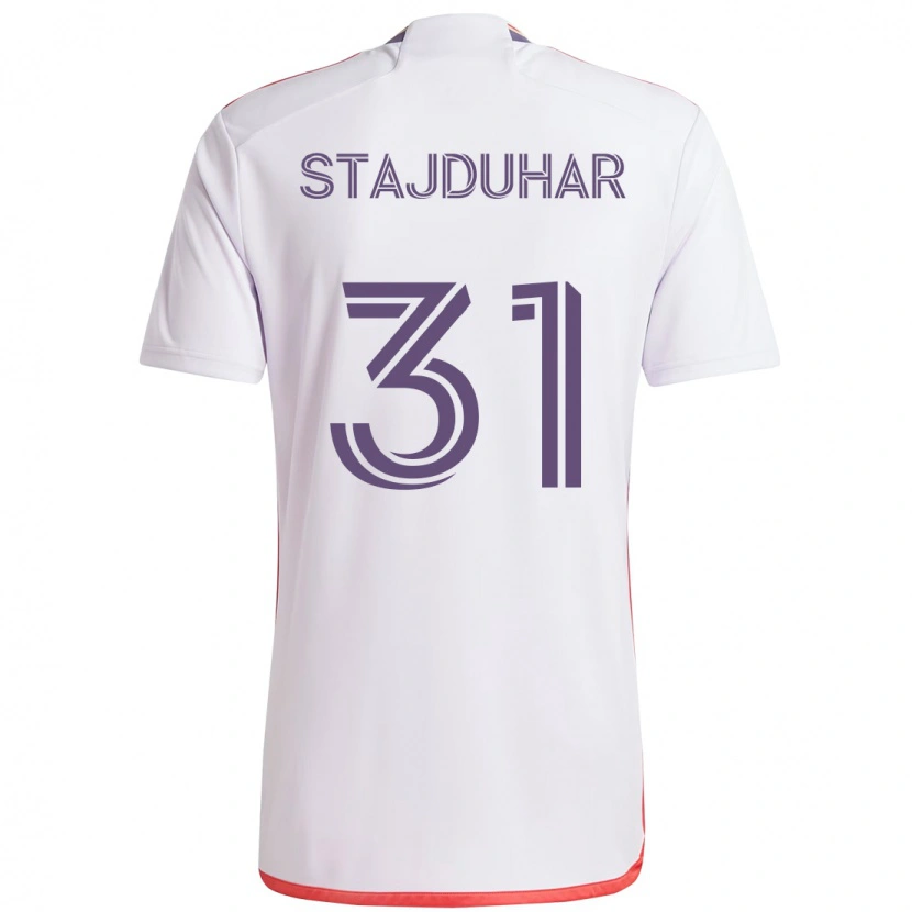 Danxen Bambino Maglia Mason Stajduhar #31 Bianco Viola Kit Gara Away 2025/26 Maglietta