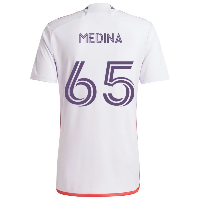 Danxen Bambino Maglia Cristian Medina #65 Bianco Viola Kit Gara Away 2025/26 Maglietta
