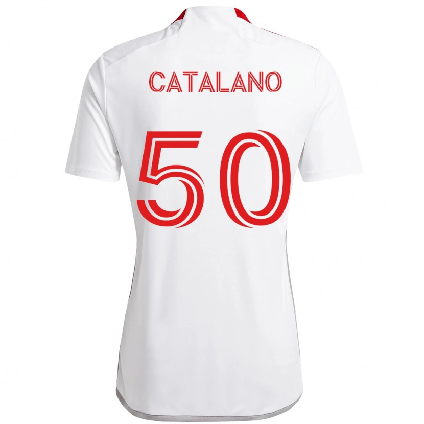 Danxen Bambino Maglia Gianluca Catalano #50 Bianco Rosso Kit Gara Away 2025/26 Maglietta