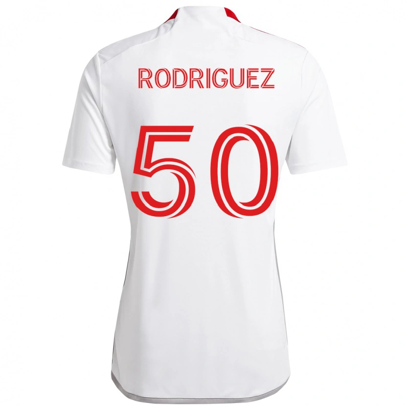 Danxen Bambino Maglia Abraham Rodriguez #50 Bianco Rosso Kit Gara Away 2025/26 Maglietta