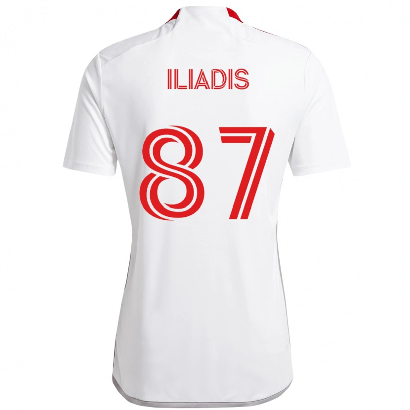 Danxen Bambino Maglia Costa Iliadis #87 Bianco Rosso Kit Gara Away 2025/26 Maglietta
