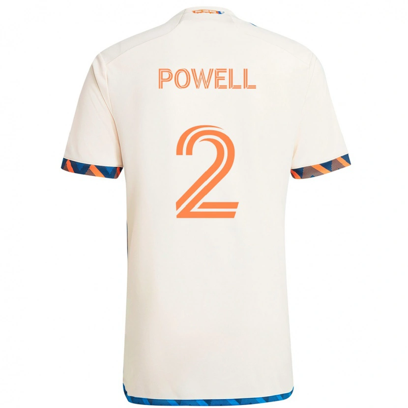 Danxen Bambino Maglia Alvas Powell #2 Bianco Blu Arancione Kit Gara Away 2025/26 Maglietta