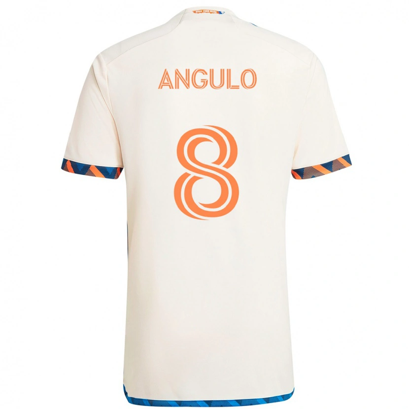 Danxen Bambino Maglia Marco Angulo #8 Bianco Blu Arancione Kit Gara Away 2025/26 Maglietta