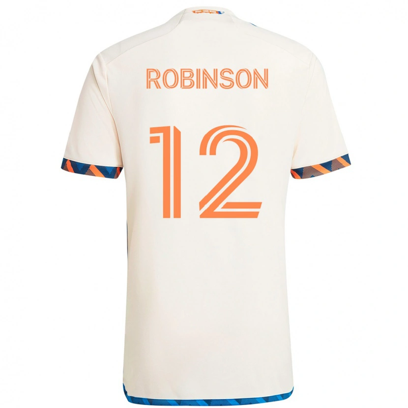 Danxen Bambino Maglia Miles Robinson #12 Bianco Blu Arancione Kit Gara Away 2025/26 Maglietta