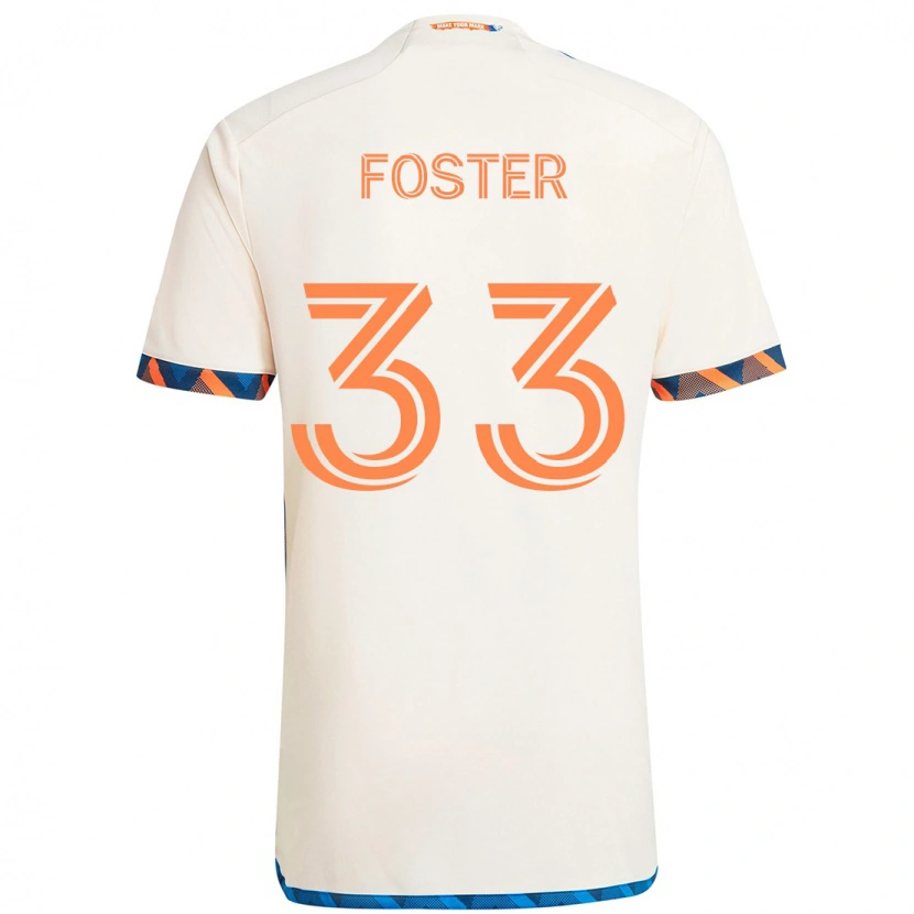 Danxen Bambino Maglia Isaiah Foster #33 Bianco Blu Arancione Kit Gara Away 2025/26 Maglietta