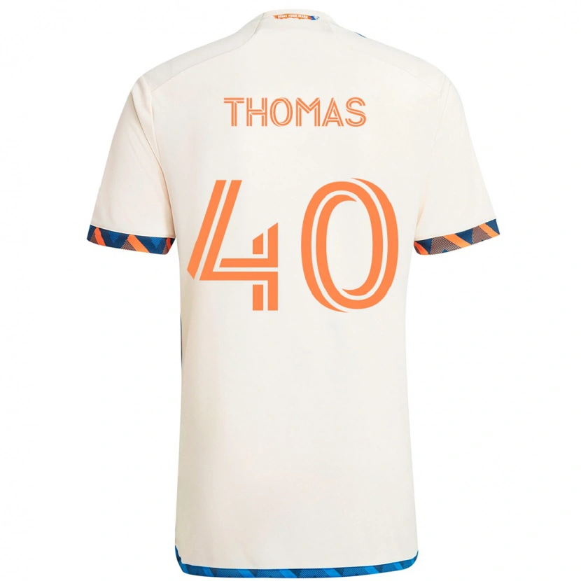 Danxen Bambino Maglia Kai Thomas #40 Bianco Blu Arancione Kit Gara Away 2025/26 Maglietta