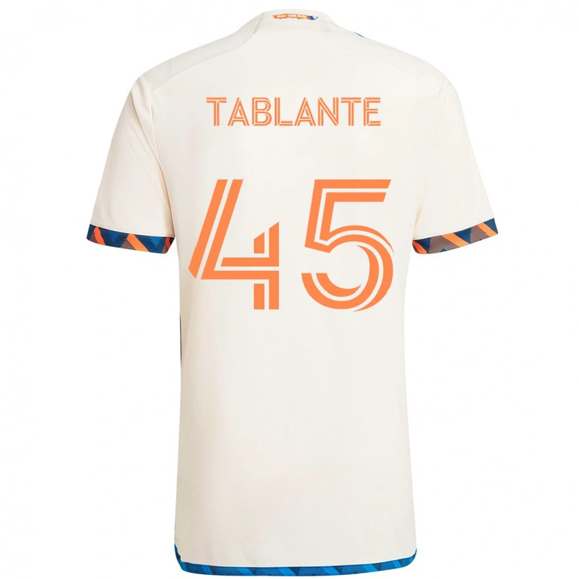 Danxen Bambino Maglia Moises Tablante #45 Bianco Blu Arancione Kit Gara Away 2025/26 Maglietta