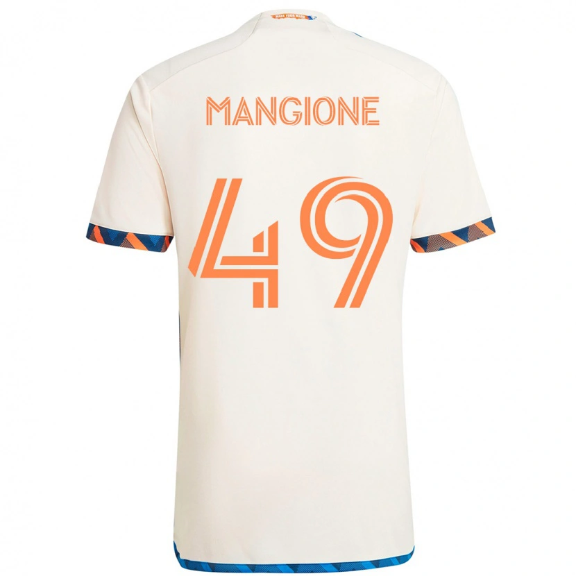 Danxen Bambino Maglia Peter Mangione #49 Bianco Blu Arancione Kit Gara Away 2025/26 Maglietta