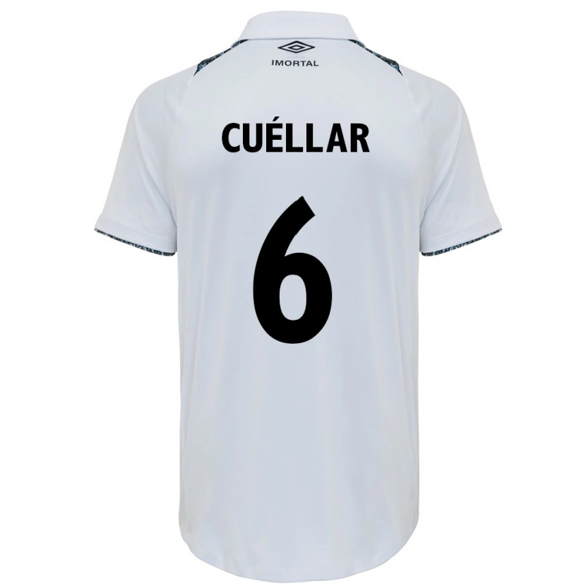 Danxen Bambino Maglia Gustavo Cuéllar #6 Bianco Blu Kit Gara Away 2025/26 Maglietta
