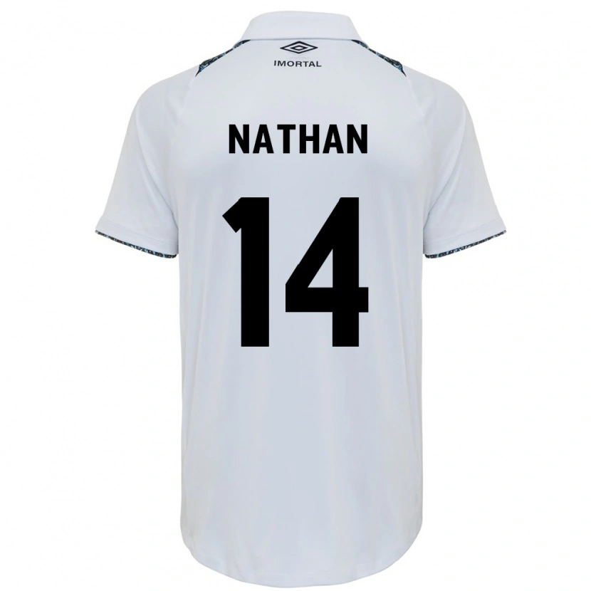 Danxen Bambino Maglia Nathan #14 Bianco Blu Kit Gara Away 2025/26 Maglietta