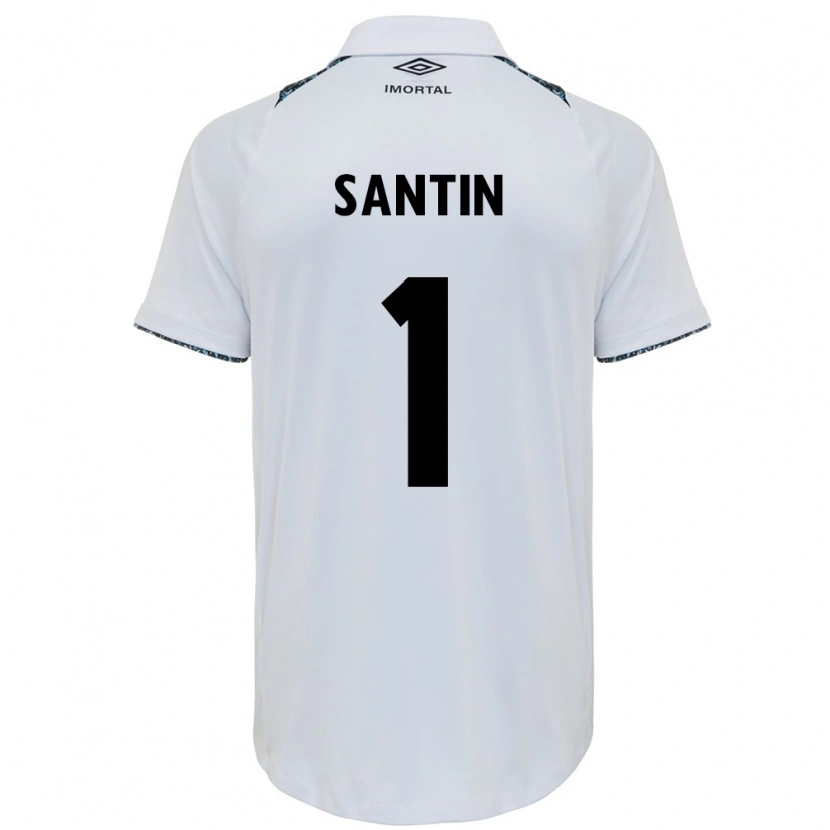 Danxen Bambino Maglia Duda Santin #1 Bianco Blu Kit Gara Away 2025/26 Maglietta