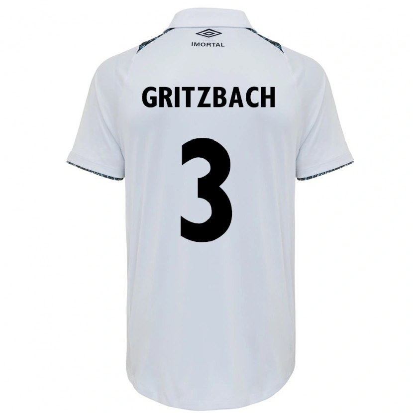 Danxen Bambino Maglia Fernanda Gritzbach #3 Bianco Blu Kit Gara Away 2025/26 Maglietta