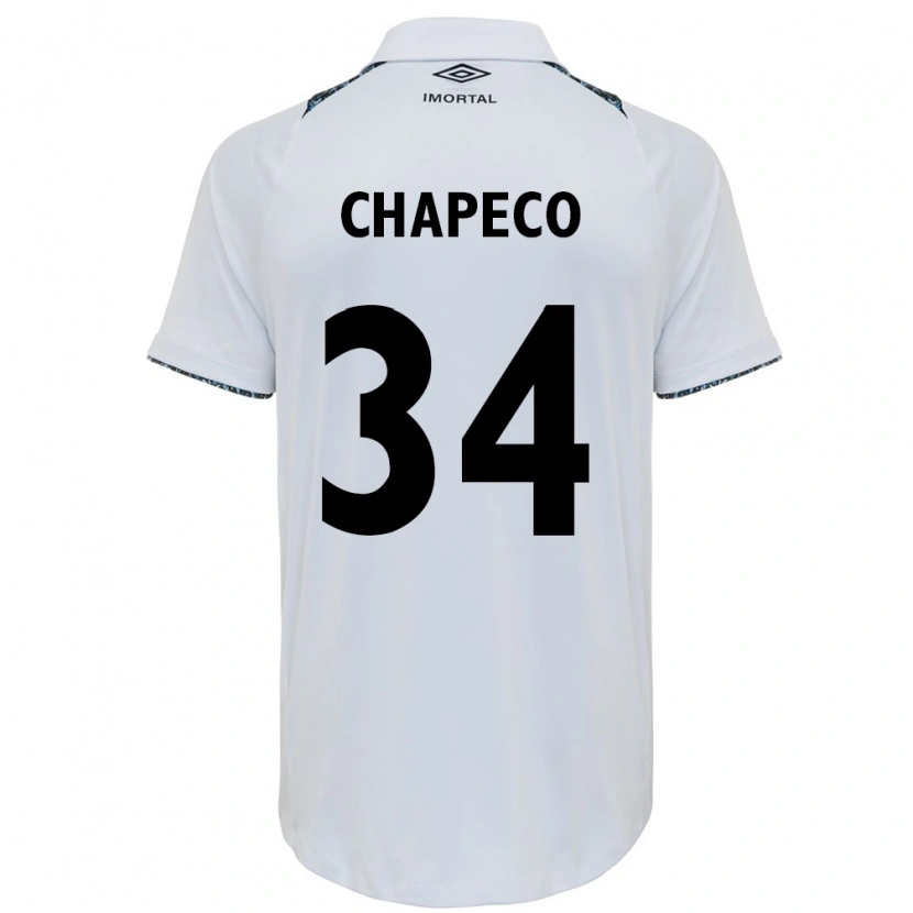 Danxen Bambino Maglia Gabriel Chapeco #34 Bianco Blu Kit Gara Away 2025/26 Maglietta