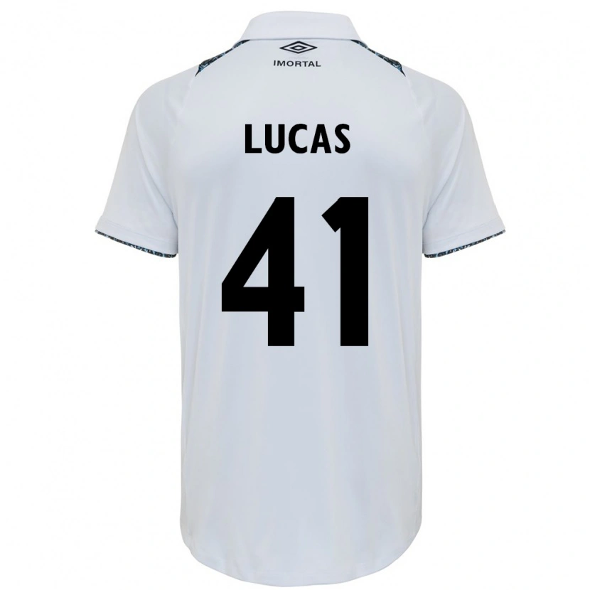 Danxen Bambino Maglia Pedro Lucas #41 Bianco Blu Kit Gara Away 2025/26 Maglietta