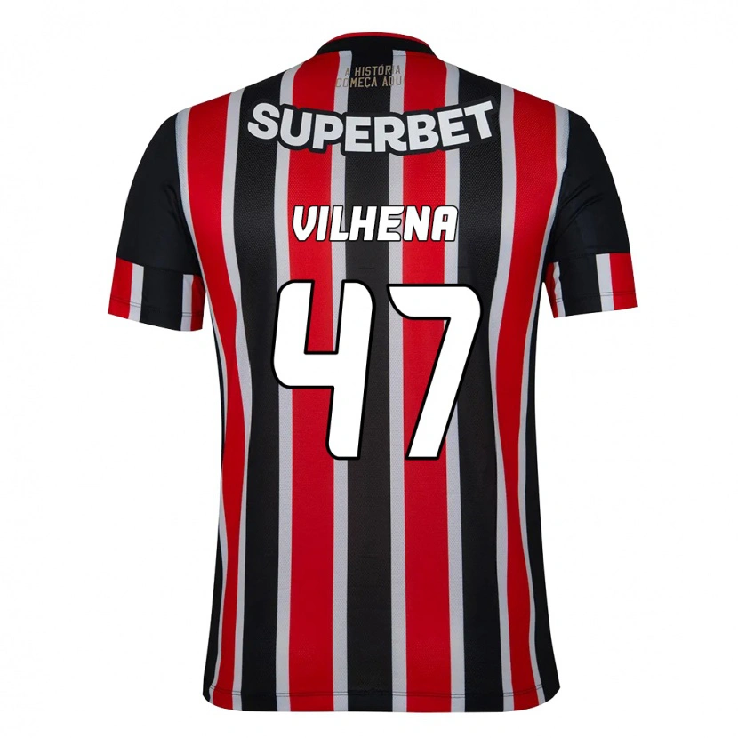 Danxen Bambino Maglia Pedro Vilhena #47 Nero Rosso Kit Gara Away 2025/26 Maglietta