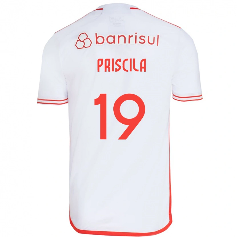 Danxen Bambino Maglia Priscila #19 Bianco Rosso Kit Gara Away 2025/26 Maglietta