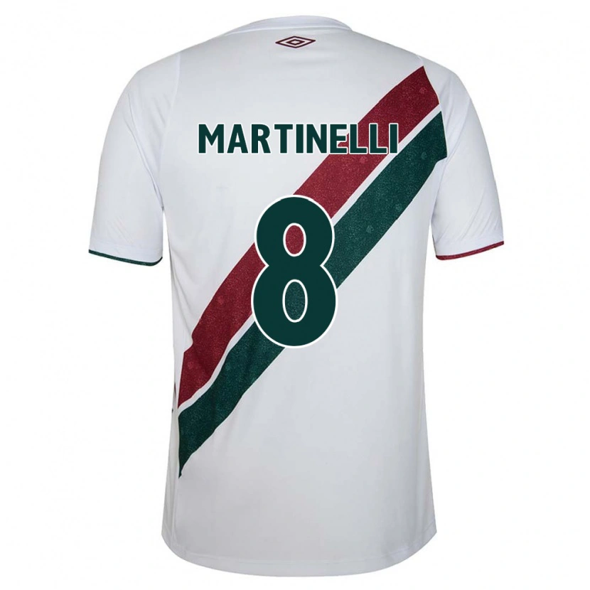 Danxen Bambino Maglia Martinelli #8 Bianco Verde Borgogna Kit Gara Away 2025/26 Maglietta