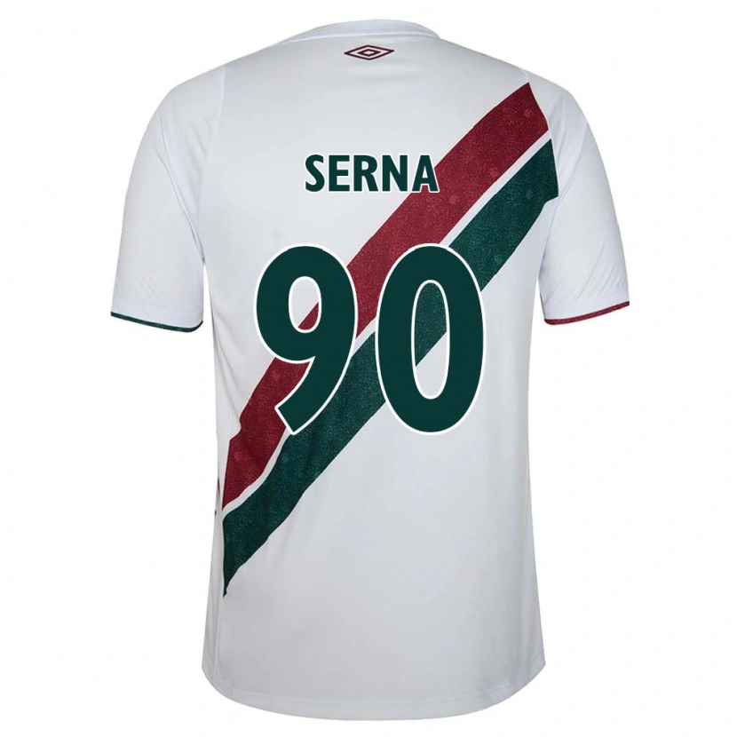 Danxen Bambino Maglia Kevin Serna #90 Bianco Verde Borgogna Kit Gara Away 2025/26 Maglietta