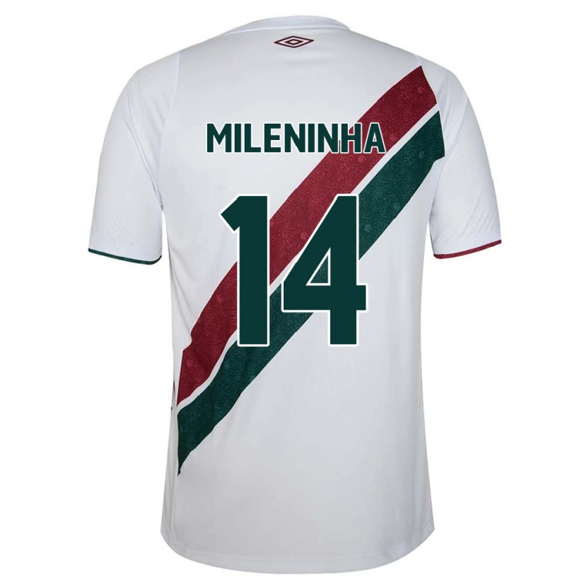 Danxen Bambino Maglia Mileninha #14 Bianco Verde Borgogna Kit Gara Away 2025/26 Maglietta