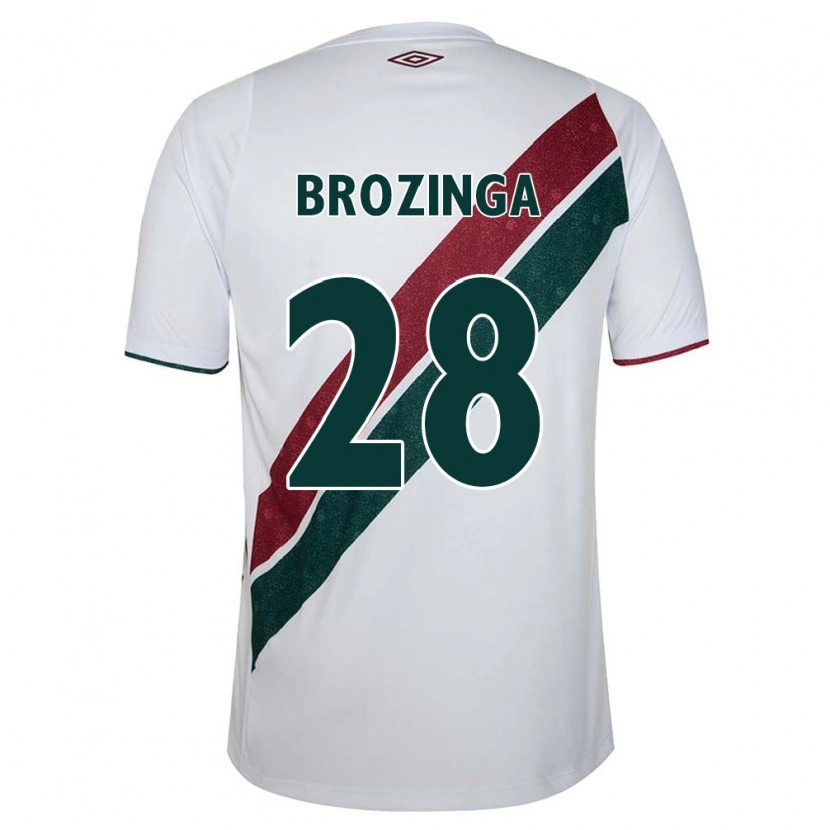 Danxen Bambino Maglia Nay Brozinga #28 Bianco Verde Borgogna Kit Gara Away 2025/26 Maglietta