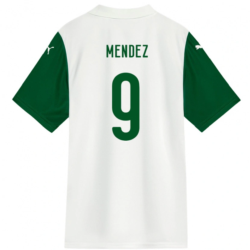 Danxen Bambino Maglia Cesar Mendez #9 Bianco Verde Kit Gara Away 2025/26 Maglietta