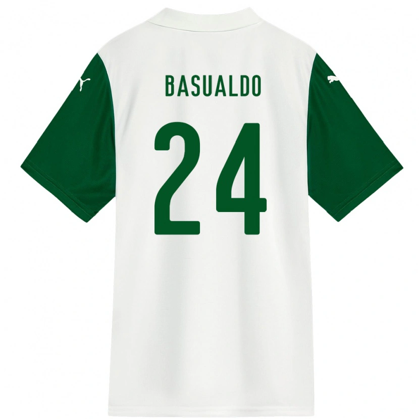 Danxen Bambino Maglia Luis Basualdo #24 Bianco Verde Kit Gara Away 2025/26 Maglietta