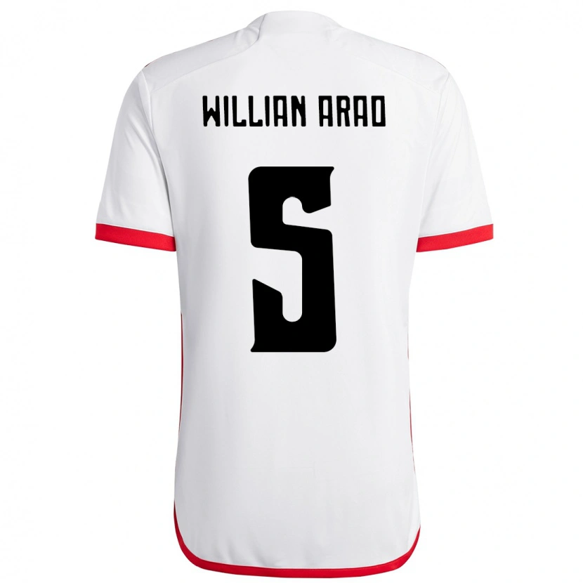 Danxen Bambino Maglia Willian Arao #5 Bianco Rosso Kit Gara Away 2025/26 Maglietta