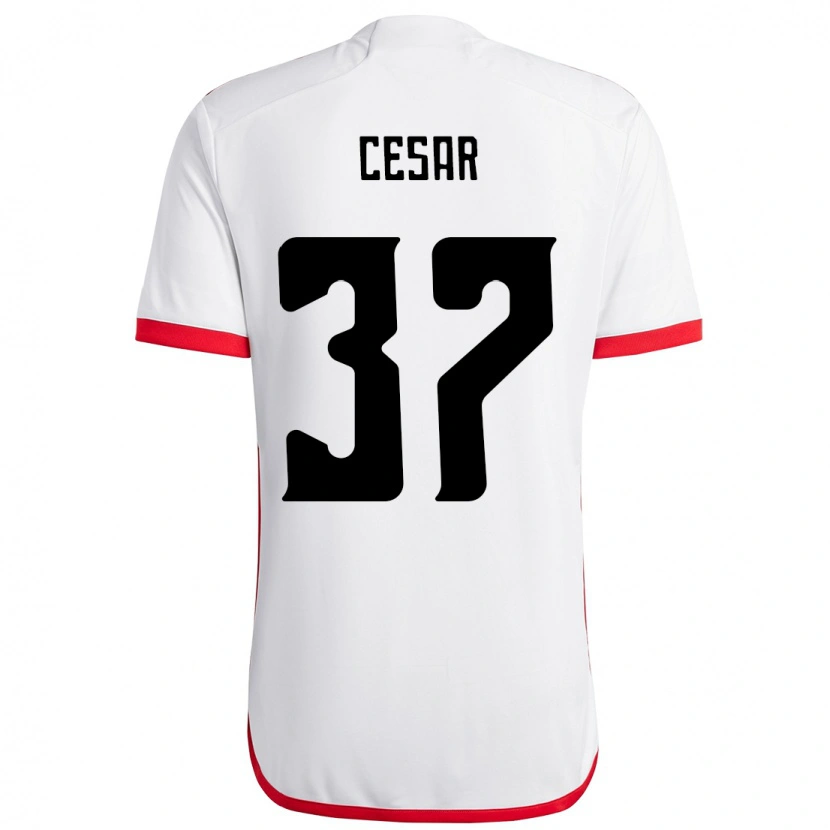 Danxen Bambino Maglia Cesar #37 Bianco Rosso Kit Gara Away 2025/26 Maglietta