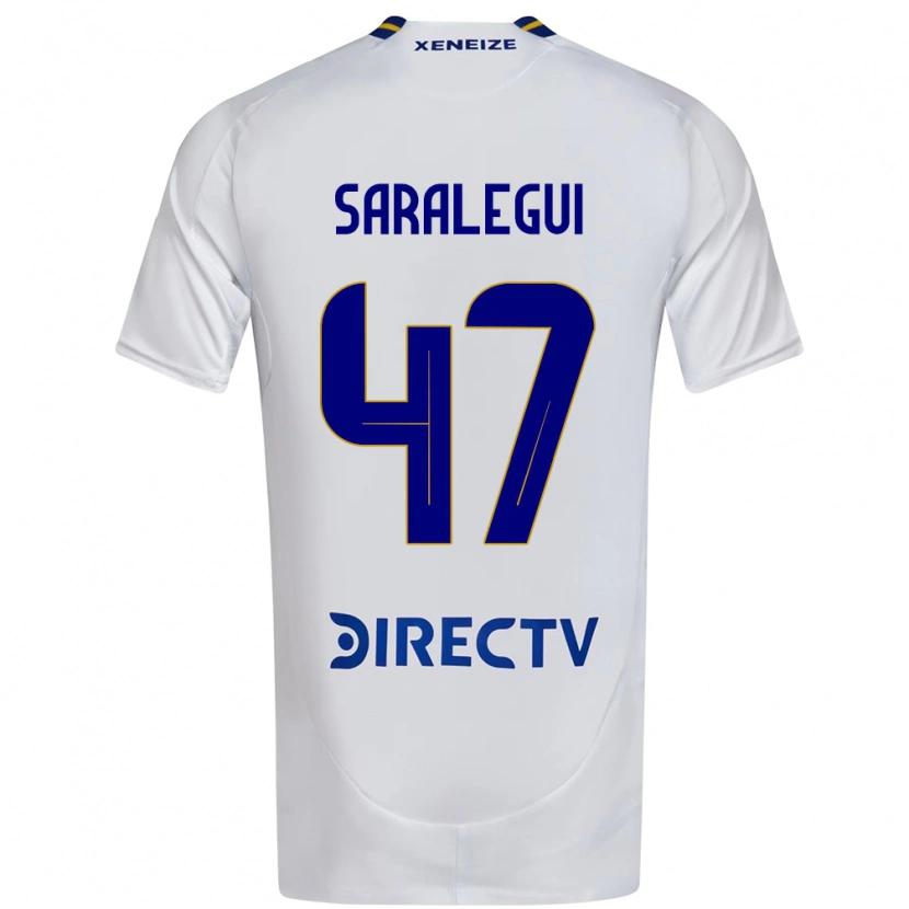 Danxen Bambino Maglia Jabes Saralegui #47 Bianco Blu Kit Gara Away 2025/26 Maglietta