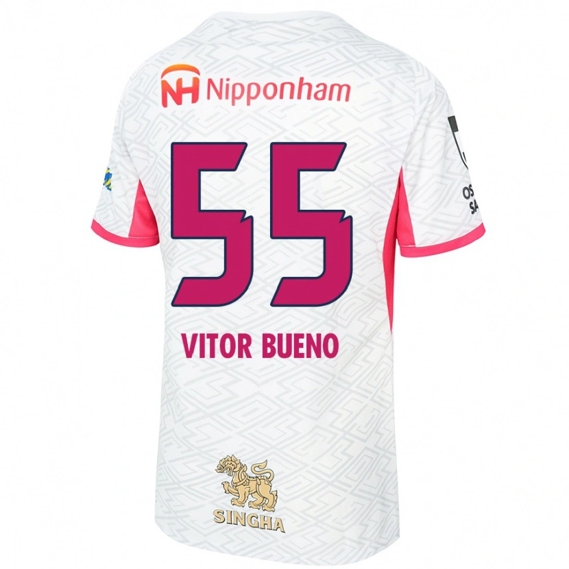 Danxen Bambino Maglia Vitor Bueno #55 Bianco Rosa Sakura Kit Gara Away 2025/26 Maglietta
