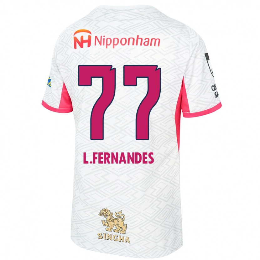 Danxen Bambino Maglia Lucas Fernandes #77 Bianco Rosa Sakura Kit Gara Away 2025/26 Maglietta
