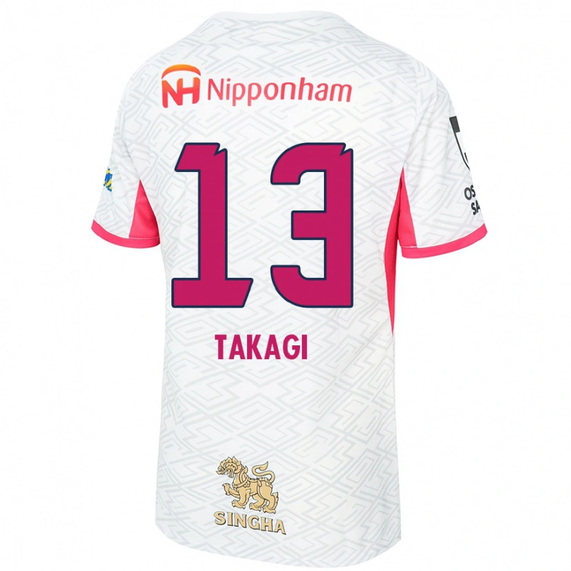 Danxen Bambino Maglia Toshiyuki Takagi #13 Bianco Rosa Sakura Kit Gara Away 2025/26 Maglietta