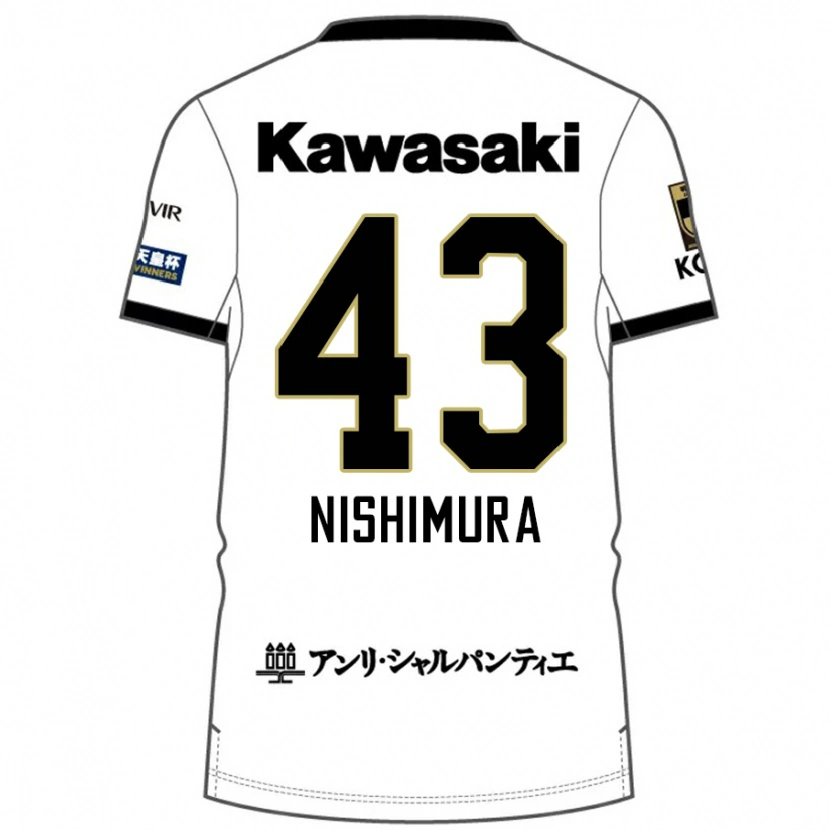 Danxen Bambino Maglia Nagi Nishimura #43 Bianco Nero Kit Gara Away 2025/26 Maglietta