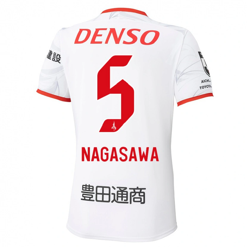 Danxen Bambino Maglia Kazuki Nagasawa #5 Bianco Rosso Kit Gara Away 2025/26 Maglietta