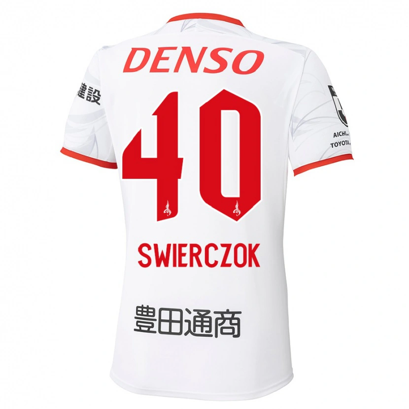 Danxen Bambino Maglia Jakub Swierczok #40 Bianco Rosso Kit Gara Away 2025/26 Maglietta