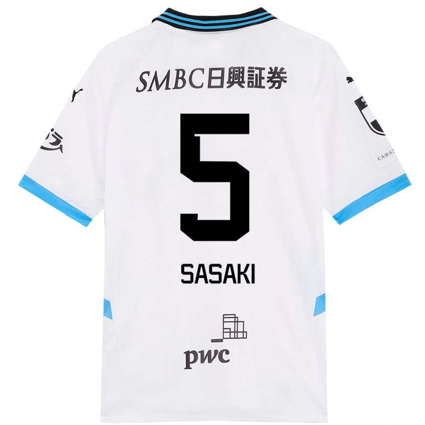Danxen Bambino Maglia Asahi Sasaki #5 Bianco Azzurro Cielo Kit Gara Away 2025/26 Maglietta