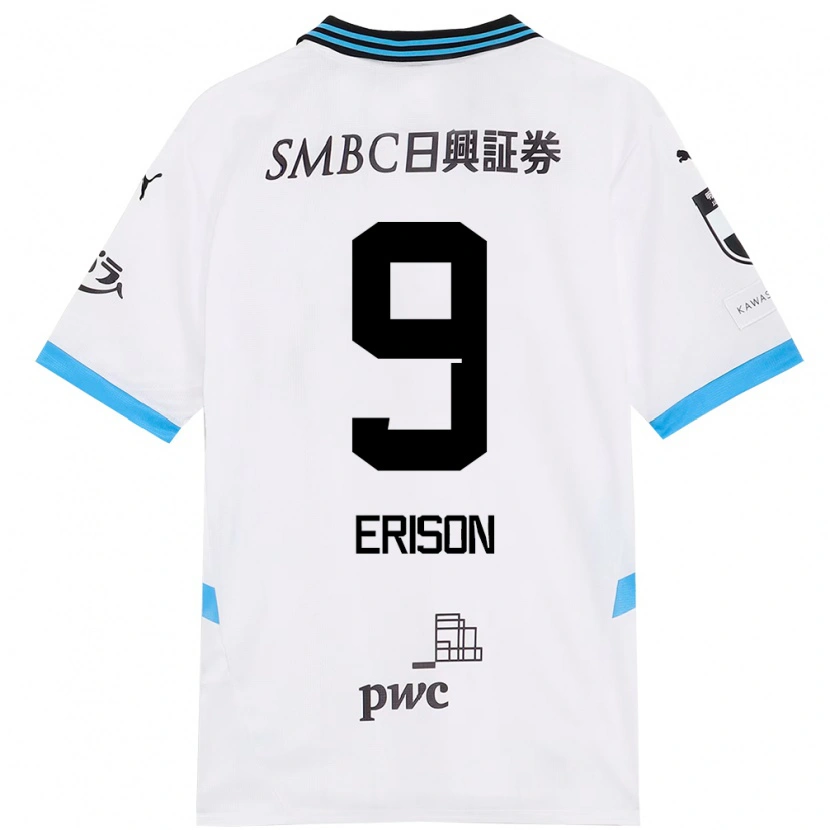 Danxen Bambino Maglia Erison #9 Bianco Azzurro Cielo Kit Gara Away 2025/26 Maglietta