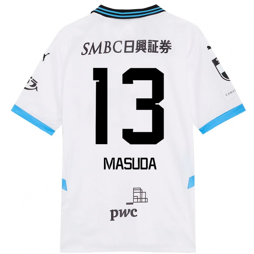 Danxen Bambino Maglia Hinata Masuda #13 Bianco Azzurro Cielo Kit Gara Away 2025/26 Maglietta