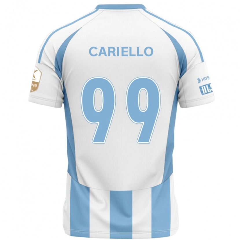 Danxen Bambino Maglia Yago Cariello #99 Bianco Azzurro Cielo Kit Gara Away 2025/26 Maglietta
