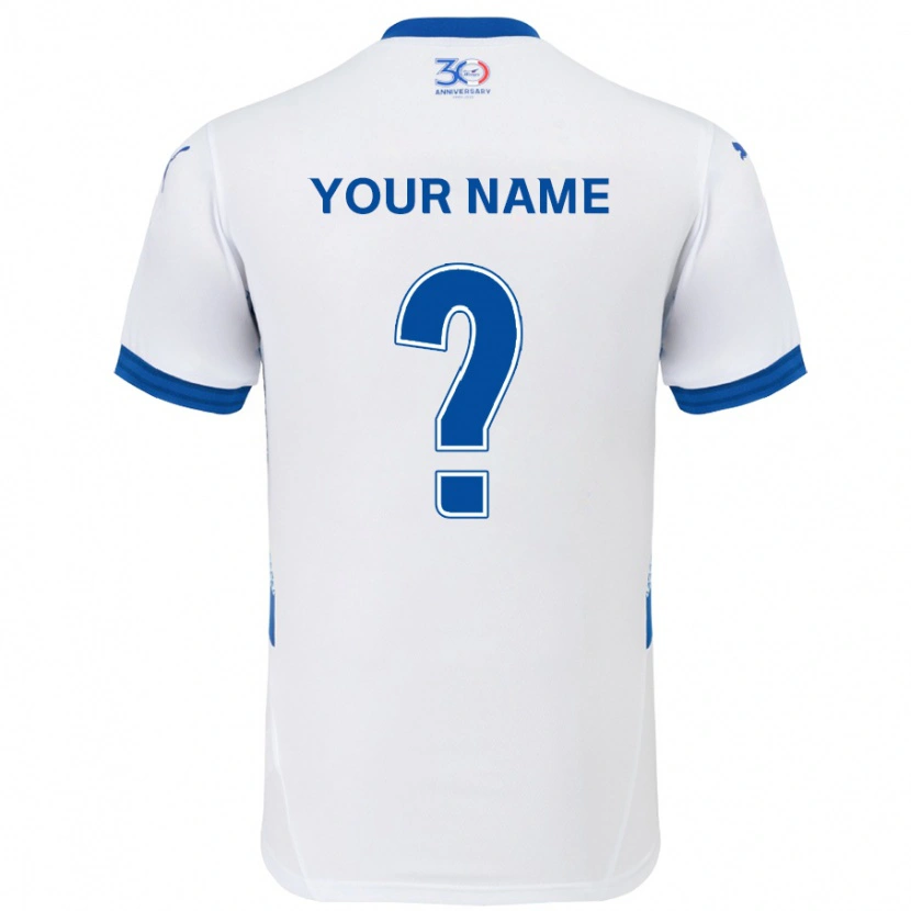 Danxen Bambino Maglia Il Tuo Nome #0 Bianco Blu Royal Kit Gara Away 2025/26 Maglietta