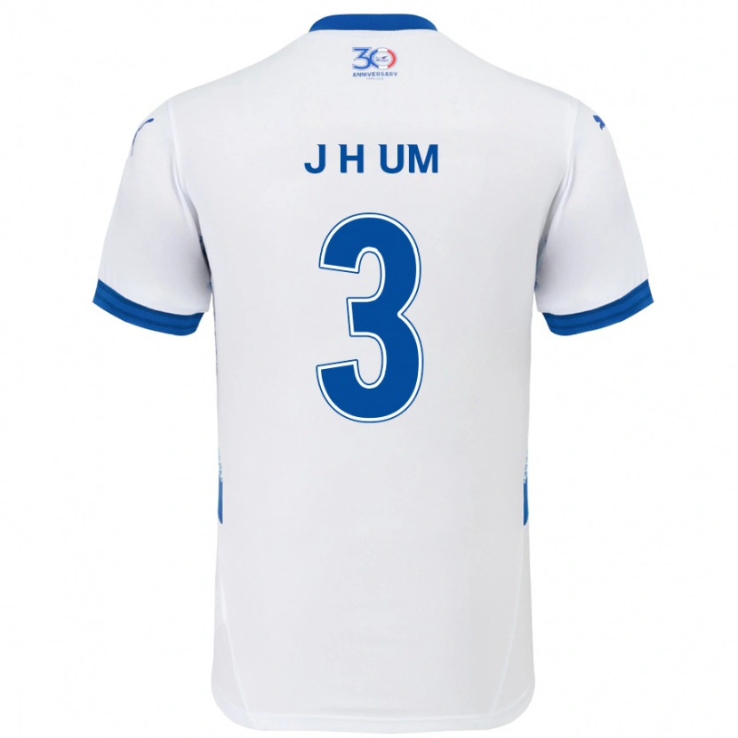 Danxen Bambino Maglia Jung-Hyun Um #3 Bianco Blu Royal Kit Gara Away 2025/26 Maglietta