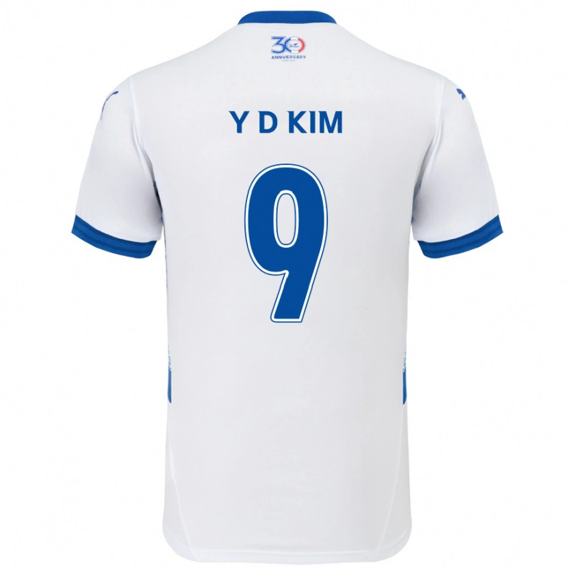 Danxen Bambino Maglia Dong-Yeon Kim #9 Bianco Blu Royal Kit Gara Away 2025/26 Maglietta
