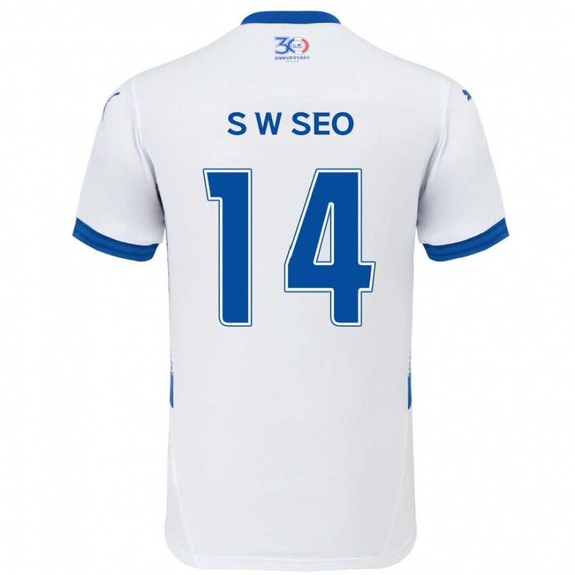 Danxen Bambino Maglia Woo-Seong Seo #14 Bianco Blu Royal Kit Gara Away 2025/26 Maglietta