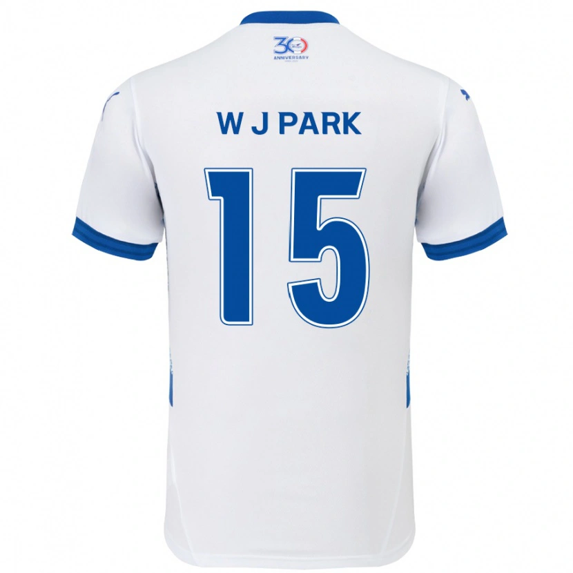 Danxen Bambino Maglia Woo-Jin Park #15 Bianco Blu Royal Kit Gara Away 2025/26 Maglietta