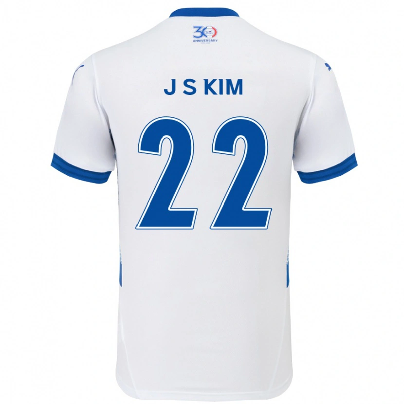 Danxen Bambino Maglia Sang-Jun Kim #22 Bianco Blu Royal Kit Gara Away 2025/26 Maglietta