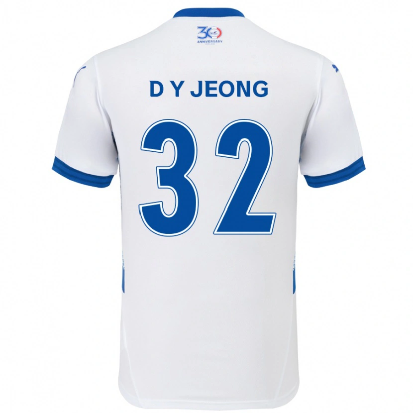 Danxen Bambino Maglia Dong-Yun Jeong #32 Bianco Blu Royal Kit Gara Away 2025/26 Maglietta