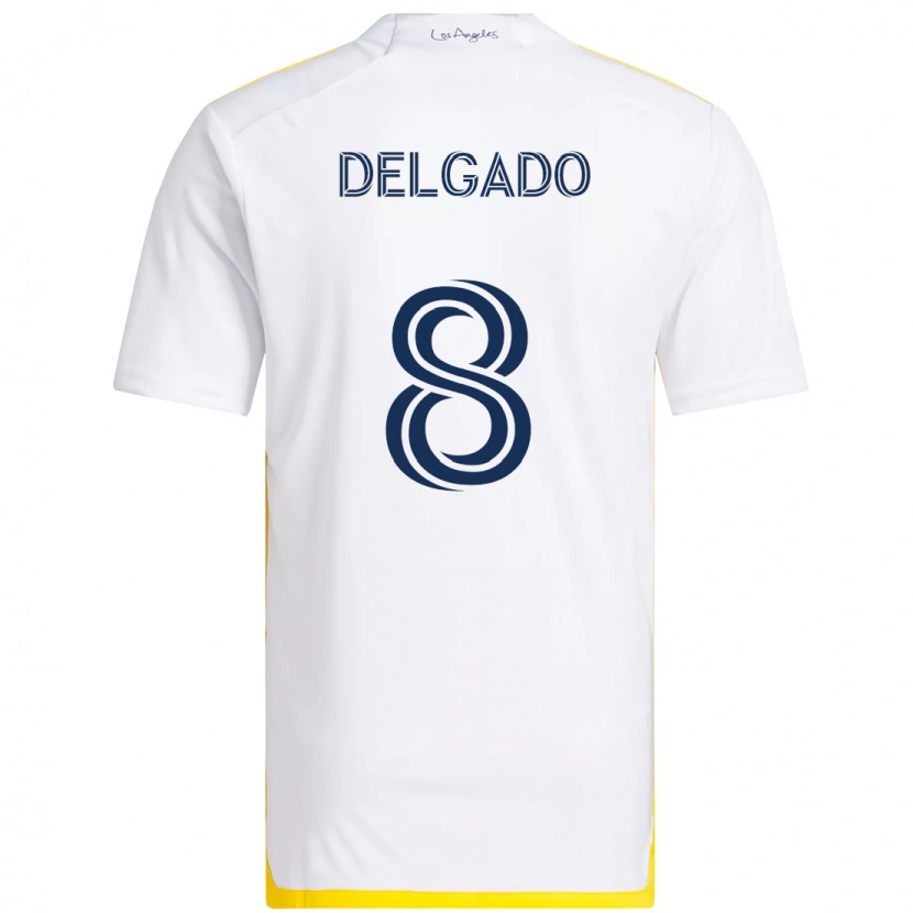 Danxen Uomo Maglia Mark Delgado #8 Bianco Giallo Kit Gara Home 2025/26 Maglietta
